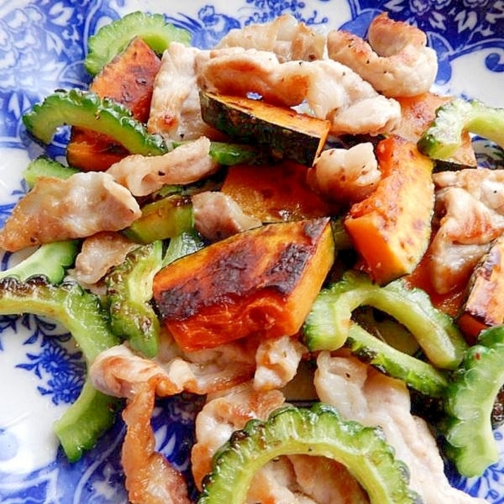 6分!?しゃぶ肉で❤ゴーヤと南瓜の肉野菜炒め♪